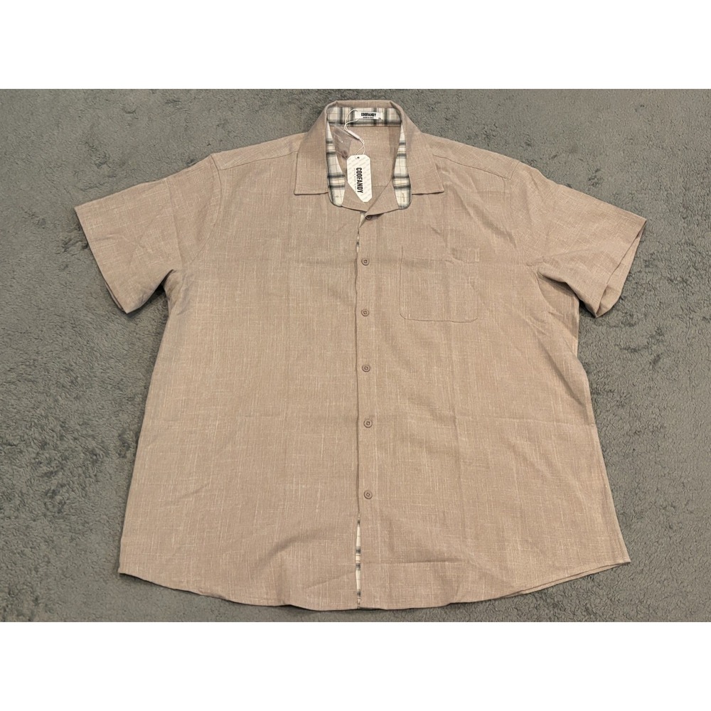 NWT Coofandy Shirt Mens 2XL XXL Tan Short Sleeve Button Up Casual Relaxed